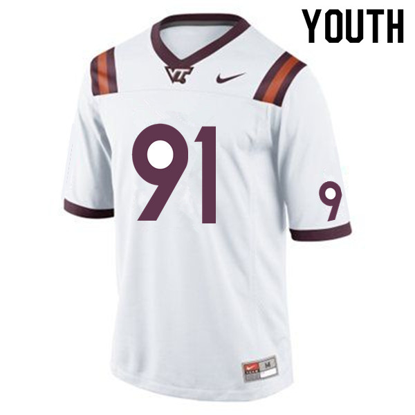 Youth #91 Josh Fuga Virginia Tech Hokies College Football Jerseys Sale-White